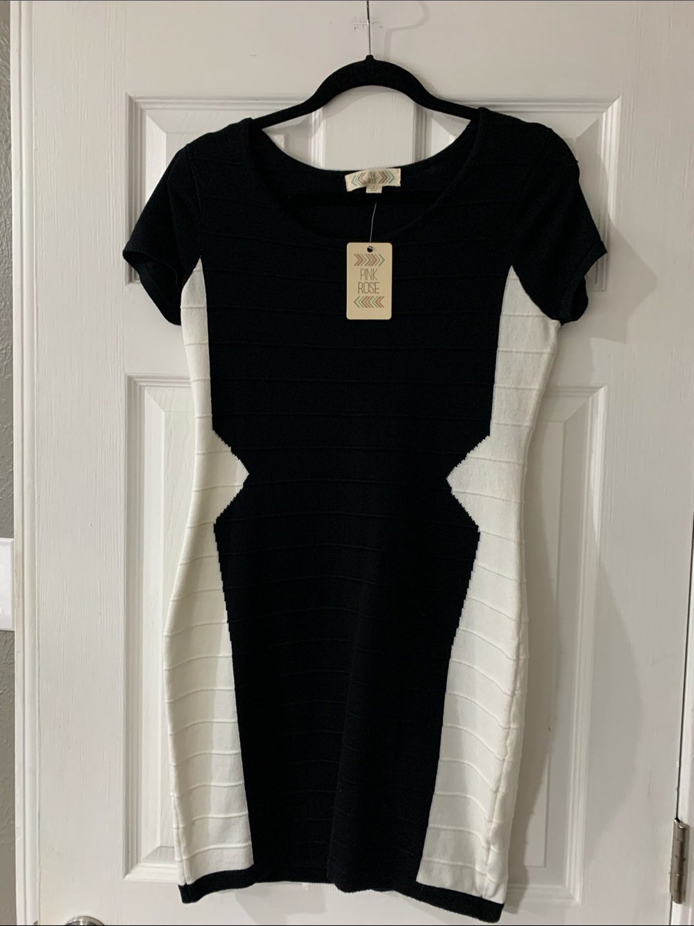 Pink Rose Black and White Mini Bodycon Dress